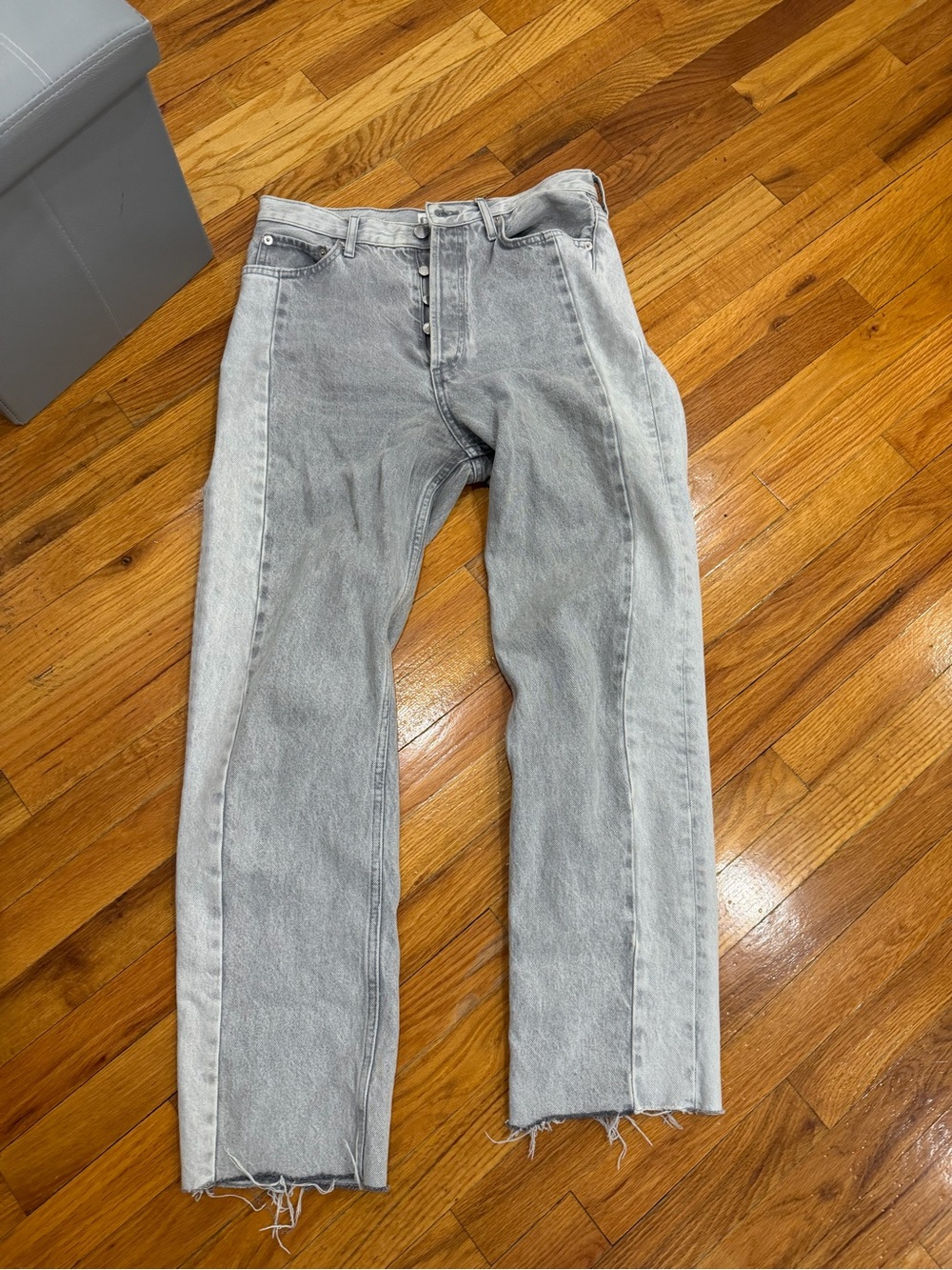 Mango Light Gray Two-Tone Straight Leg Jeans